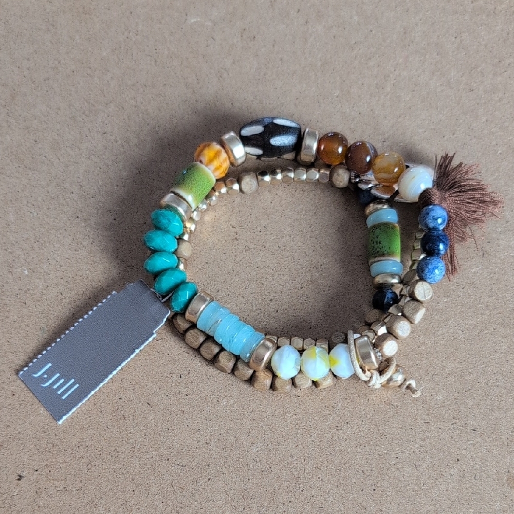 J. Jill Natural Wood and Bead Stretch Bracelet Set